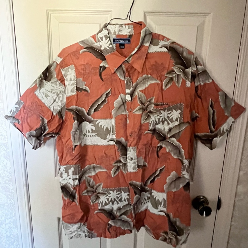 Croft & Barrow Men’s Tropical Print Shirt - Orange Sz L GUC